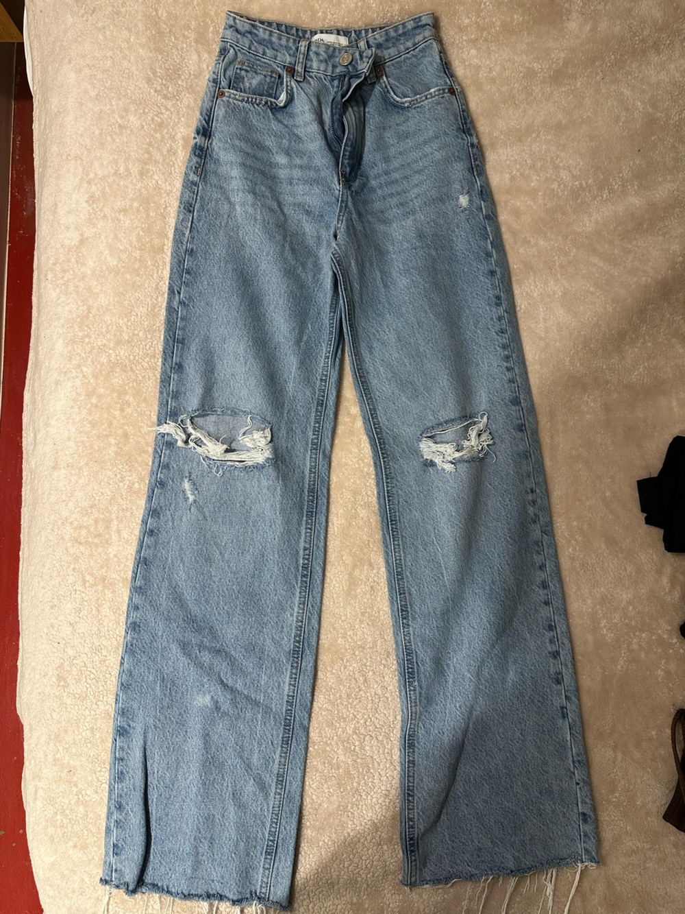 Zara Light Blue Slim Straight Distressed Jeans